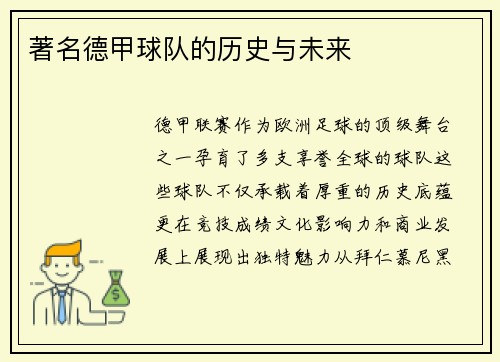 著名德甲球队的历史与未来